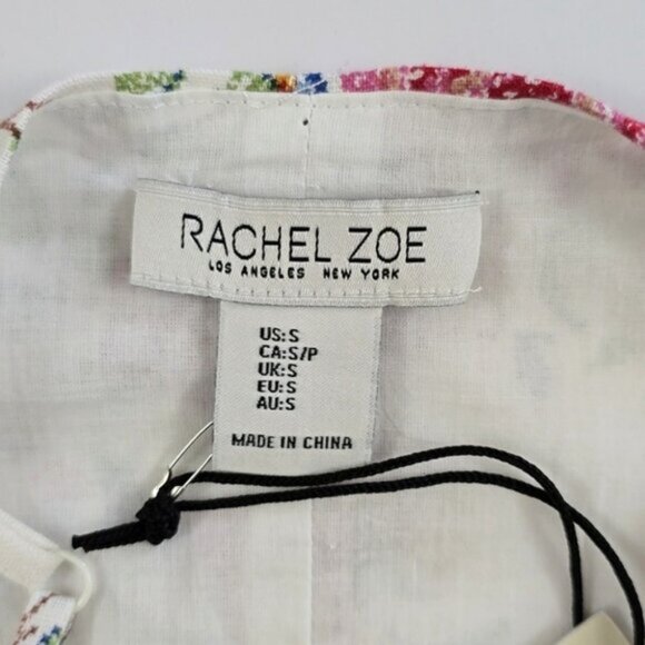 NWT Rachel Zoe Women White Linen Blend Crop Cami Top Knot Embroidery Print Sz S - Picture 7 of 12